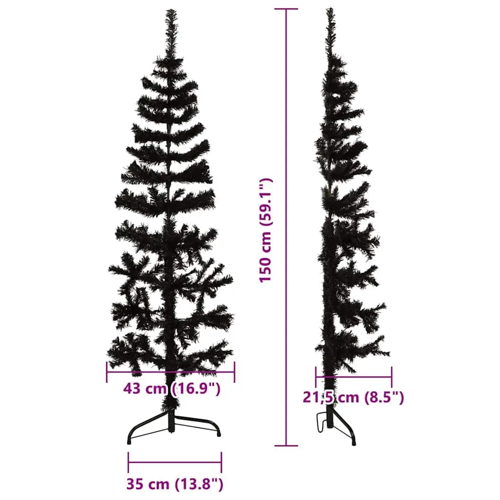 Black Slim Artificial Half Christmas Tree