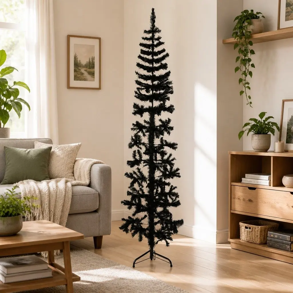 Artificial Half Christmas Tree Slim Black 180cm Home Decor