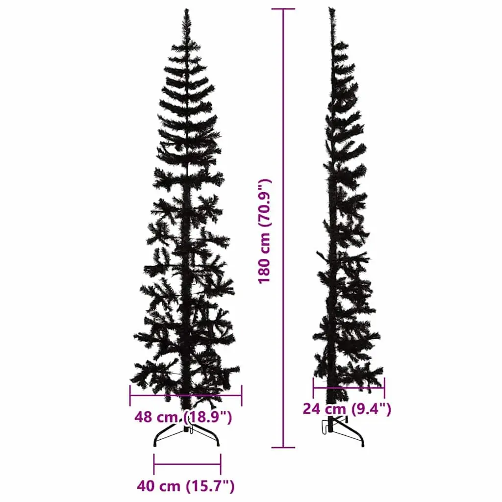 Artificial Half Christmas Tree Slim Black 180cm Home Decor