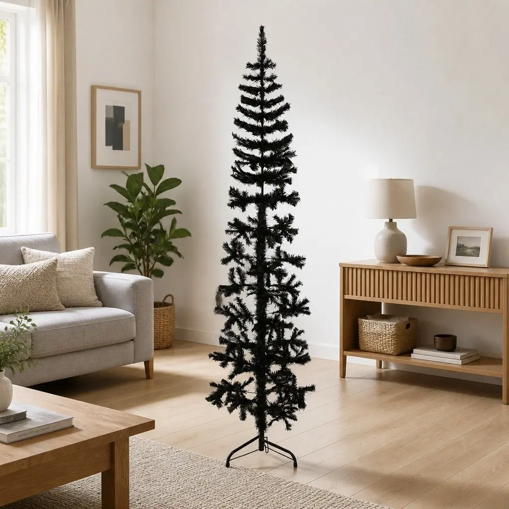 210cm Slim Artificial Black Christmas Tree
