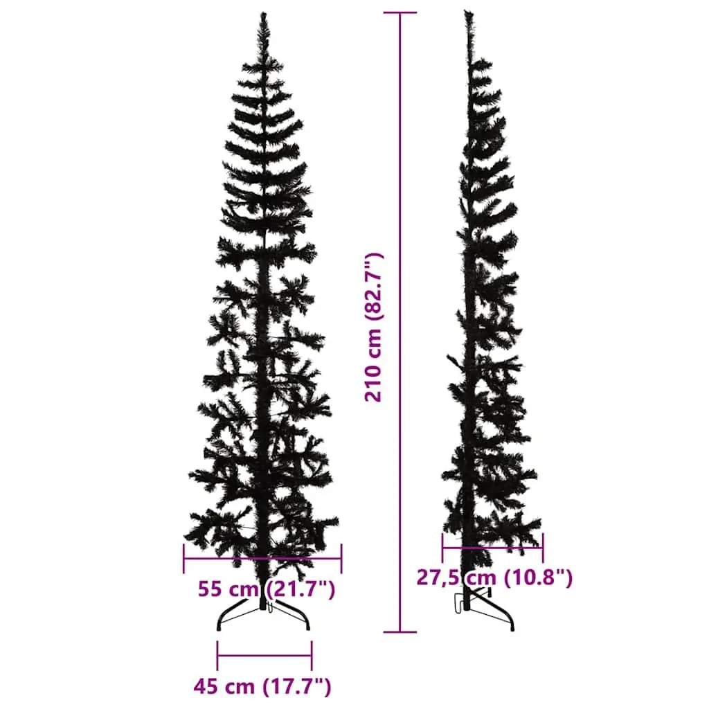 210cm Slim Artificial Black Christmas Tree