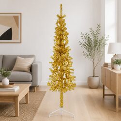 Slim Artificial Half Christmas Tree with Stand Holiday Seasonal Decoration Gold