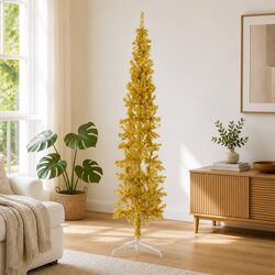 Half Christmas Tree with Stand: 210cm Gold PVC Design