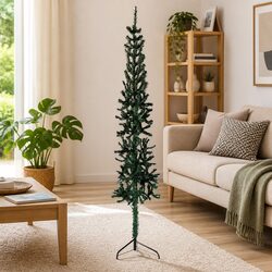 Slim Artificial Half Christmas Tree with Stand 210cm Green Holiday Decor