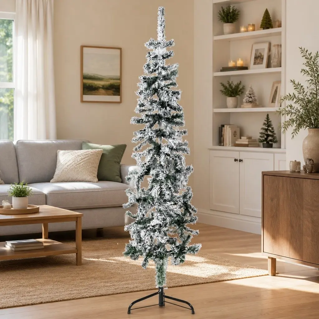 Artificial Half Christmas Tree Wall-Mount 150cm Flocked Snow Holiday Decor