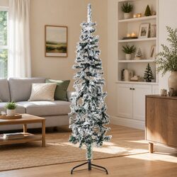 Slim Artificial Half Christmas Tree 150cm Flocked Snow Wall-Mount Holiday Decor