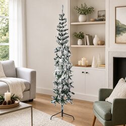 Half Christmas Tree 210cm Green PVC Construction with Flocked Snow