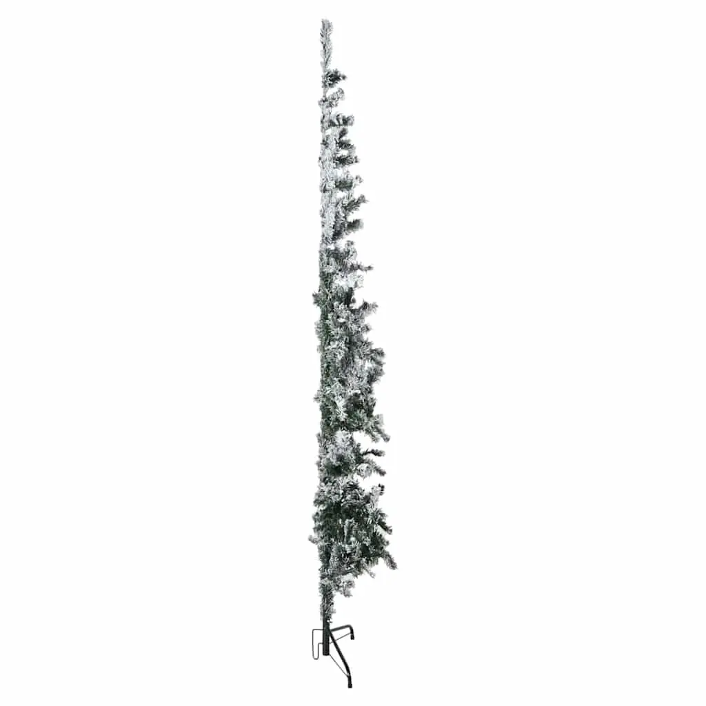 Half Christmas Tree 210cm Green PVC Construction with Flocked Snow