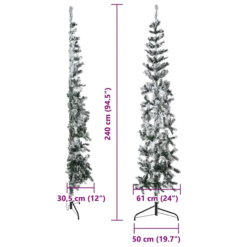Artificial Half Christmas Tree for Seasonal Holiday Decoration 240cm Flocked Snow Green