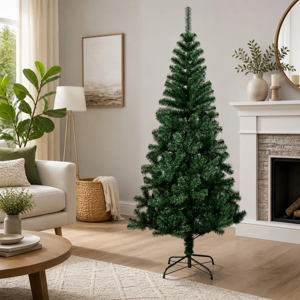Artificial Christmas Tree 210cm Green Iridescent Tips PVC Bushy Xmas Holiday