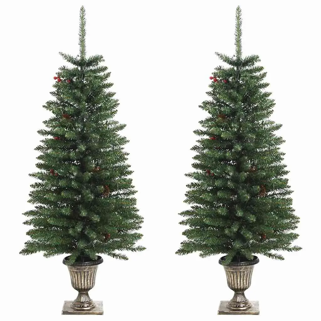 Artificial Christmas Tree Set 2 Pieces for Holiday Decoration with Wreath and Garland LED Lights