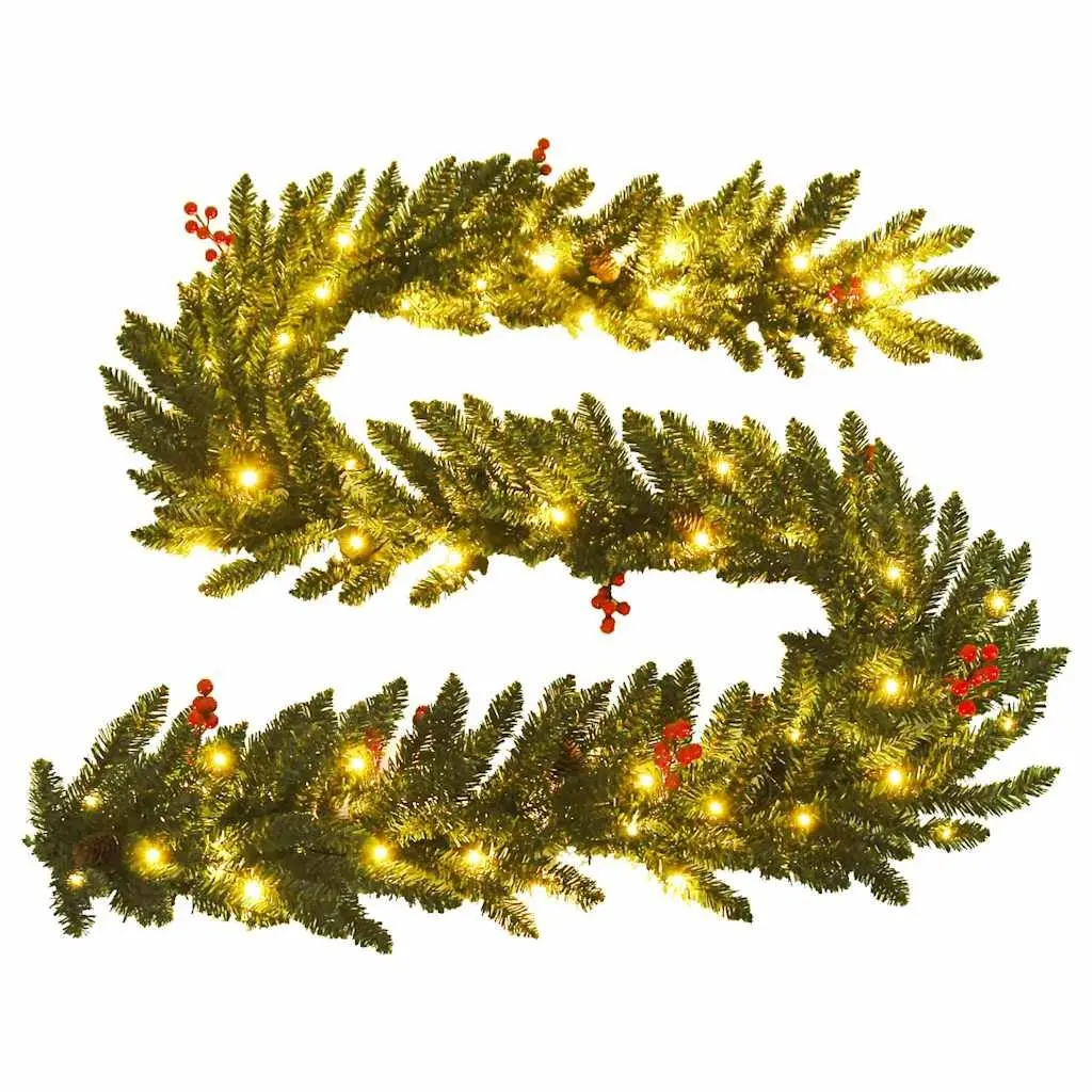 Artificial Christmas Tree Set 2 Pieces for Holiday Decoration with Wreath and Garland LED Lights