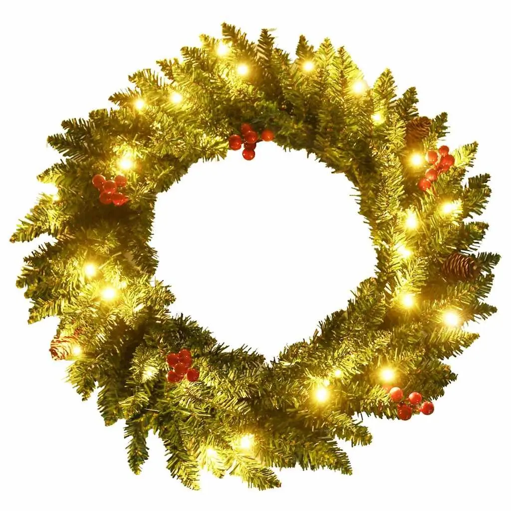 Artificial Christmas Tree Set 2 Pieces for Holiday Decoration with Wreath and Garland LED Lights