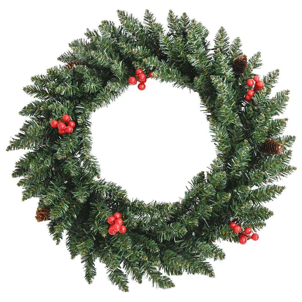 Artificial Christmas Tree Set 2 Pieces for Holiday Decoration with Wreath and Garland LED Lights