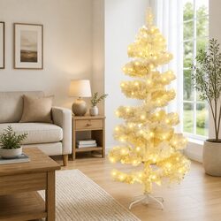 Pre-lit Swirl Christmas Tree 150cm White Artificial with LED Lights Stand