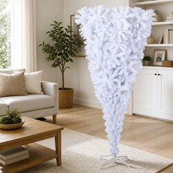Upside-Down Artificial Christmas Tree with Stand White 180cm Holiday Decoration