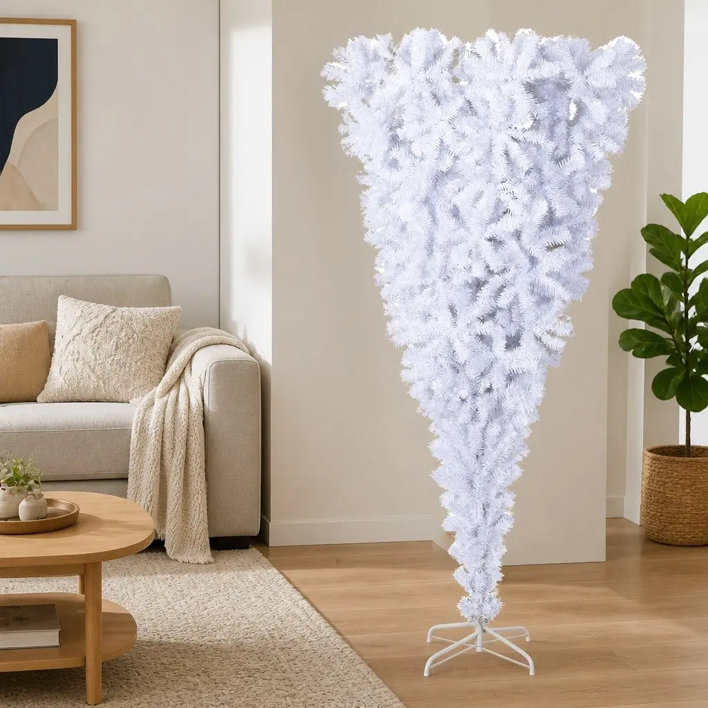 Upside-Down Artificial Christmas Tree for Home Decoration 210cm White