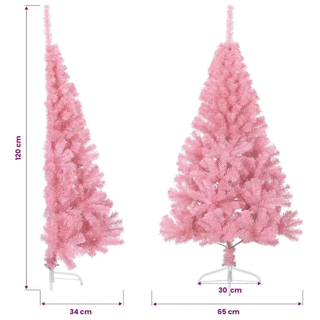 Half-Round Pink Christmas Tree with Steel Stand, 120 cm