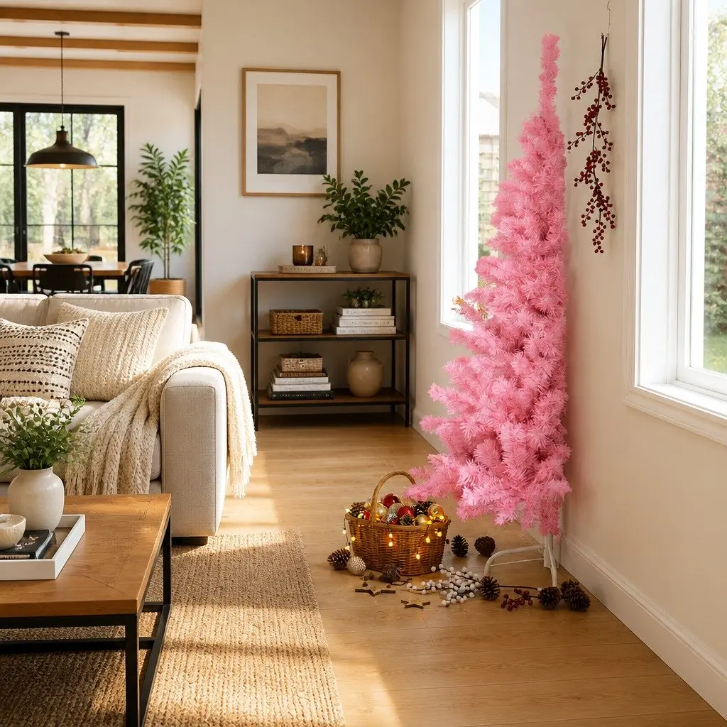 180cm Pink Half Christmas Tree with Stand
