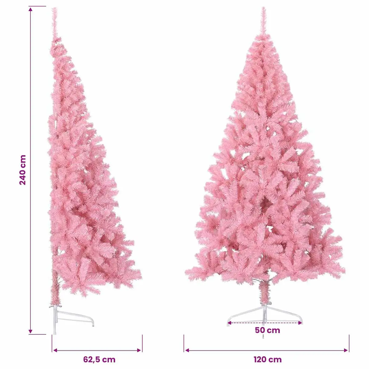 Artificial Half Christmas Tree for Wall Space Saving Pink 240cm