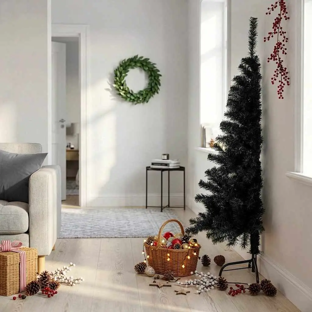 Half Christmas Tree Black 150cm Artificial Decoration for Corner or Wall Space