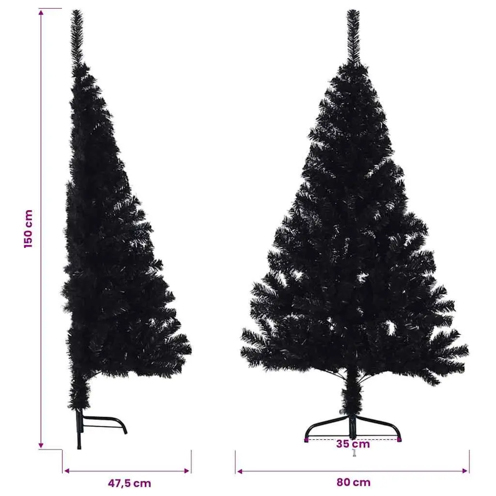 Half Christmas Tree Black 150cm Artificial Decoration for Corner or Wall Space