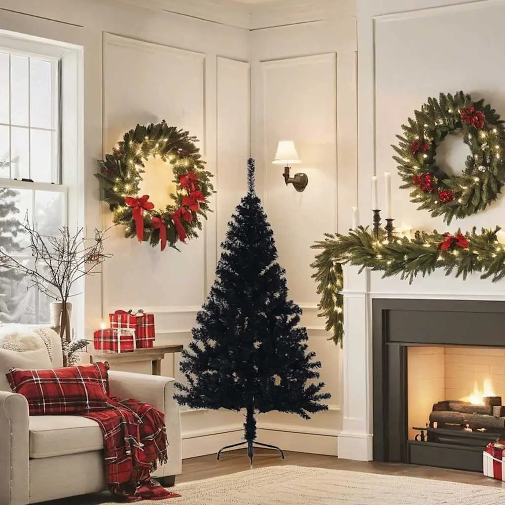 Half Christmas Tree Black 150cm Artificial Decoration for Corner or Wall Space