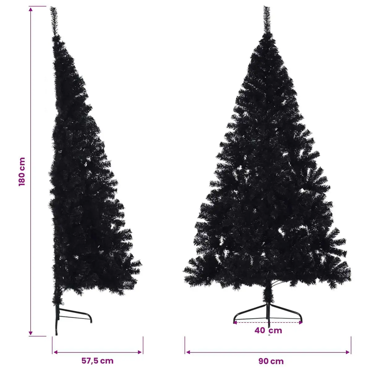 Artificial Half Christmas Tree Wall 180cm Black PVC Bushy Holiday Decor