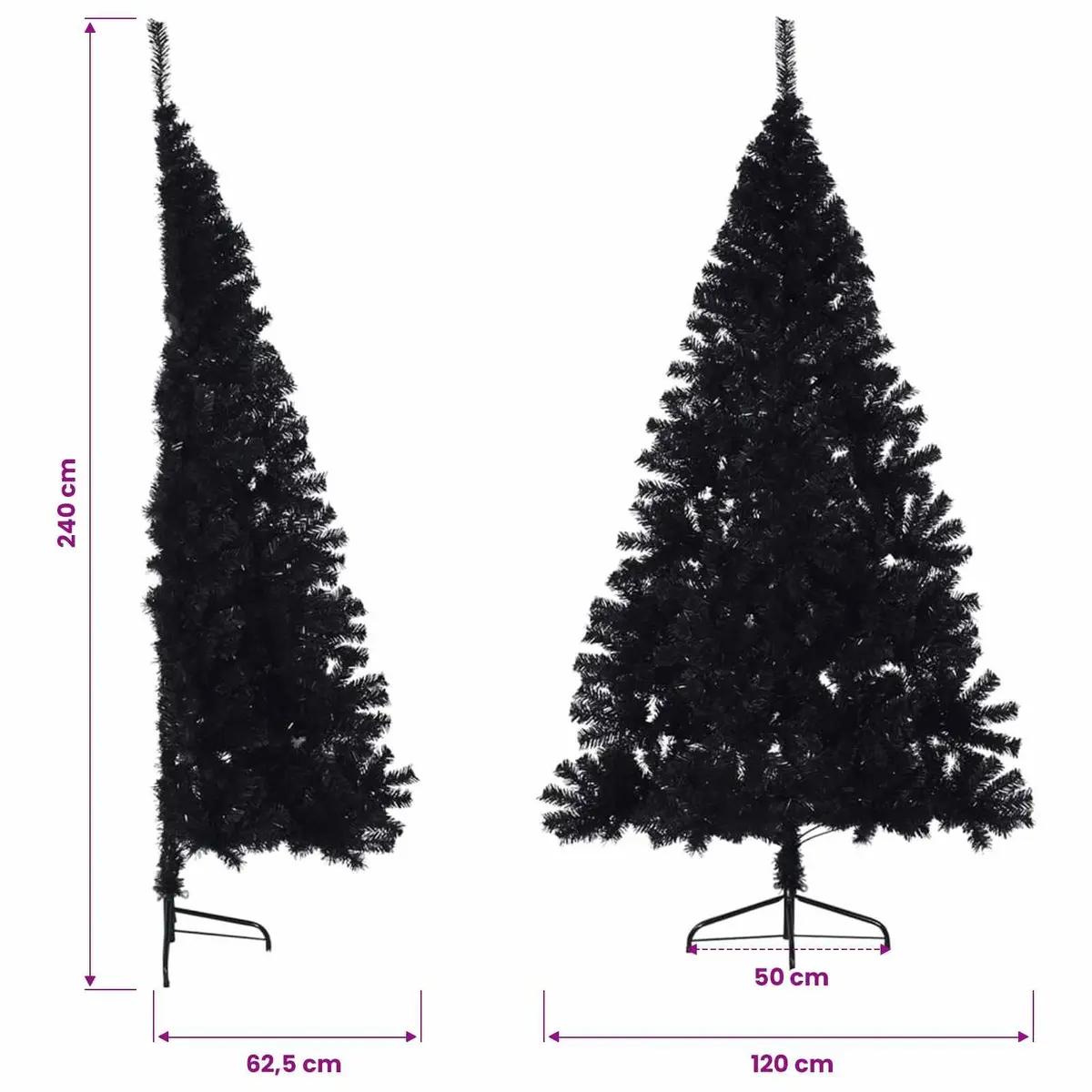 Artificial Half Christmas Tree for Wall Decoration Black 240cm