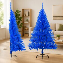 Artificial Half Christmas Tree with Stand Blue 150cm Half-Round Wall-Mounted