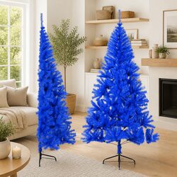 Artificial Half Christmas Tree with Stand Blue 210 cm Seasonal Holiday Decor