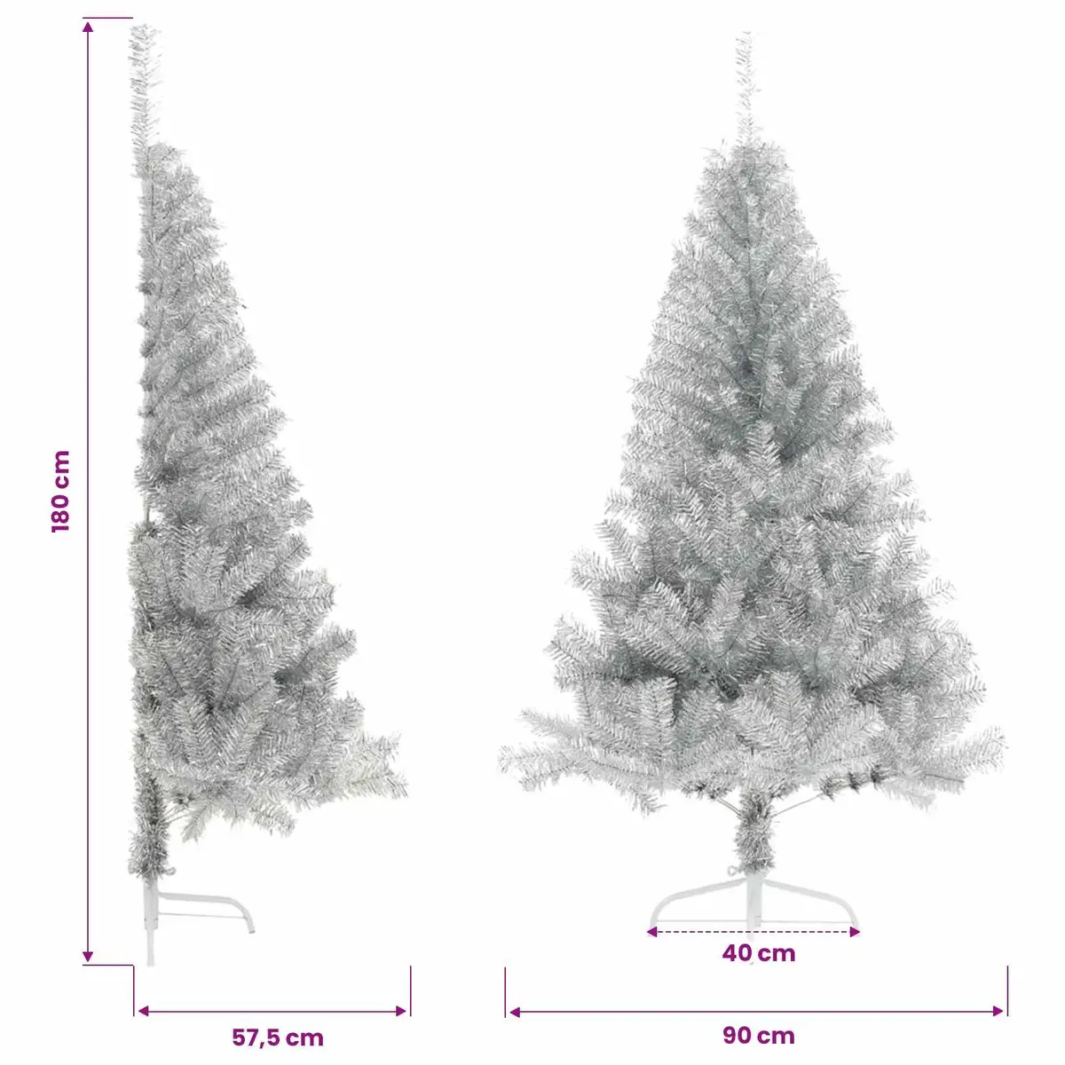 Silver 180cm Half Christmas Tree with Stand