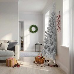 Half Christmas Tree 210cm Silver Artificial Bushy Holiday Seasonal Decoration