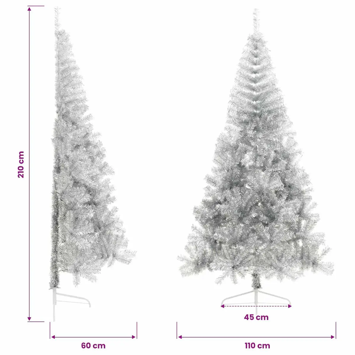 Half Christmas Tree Silver 210cm Home Seasonal Decoration