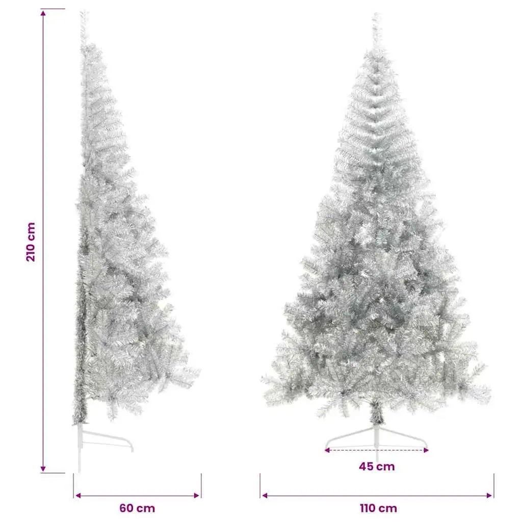 Half Christmas Tree Silver 210cm Home Seasonal Decoration