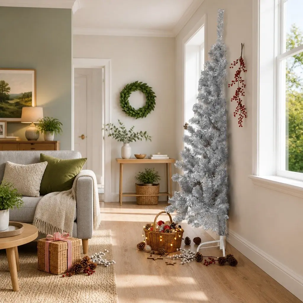 Half Christmas Tree Home Decor 240cm Silver