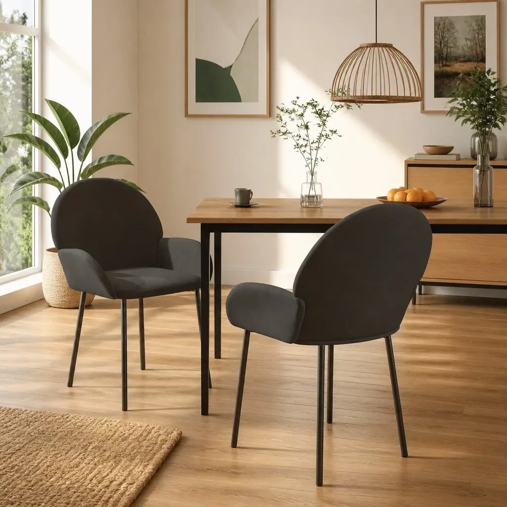 Dining Chairs Set of 2 Grey Velvet Kitchen Room Seating