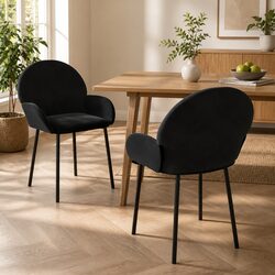Black Velvet Dining Chair Set: 2 Padded Chairs