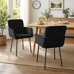 Dining Chairs 2 pcs - Black Velvet, Foam Padded, Metal Frame