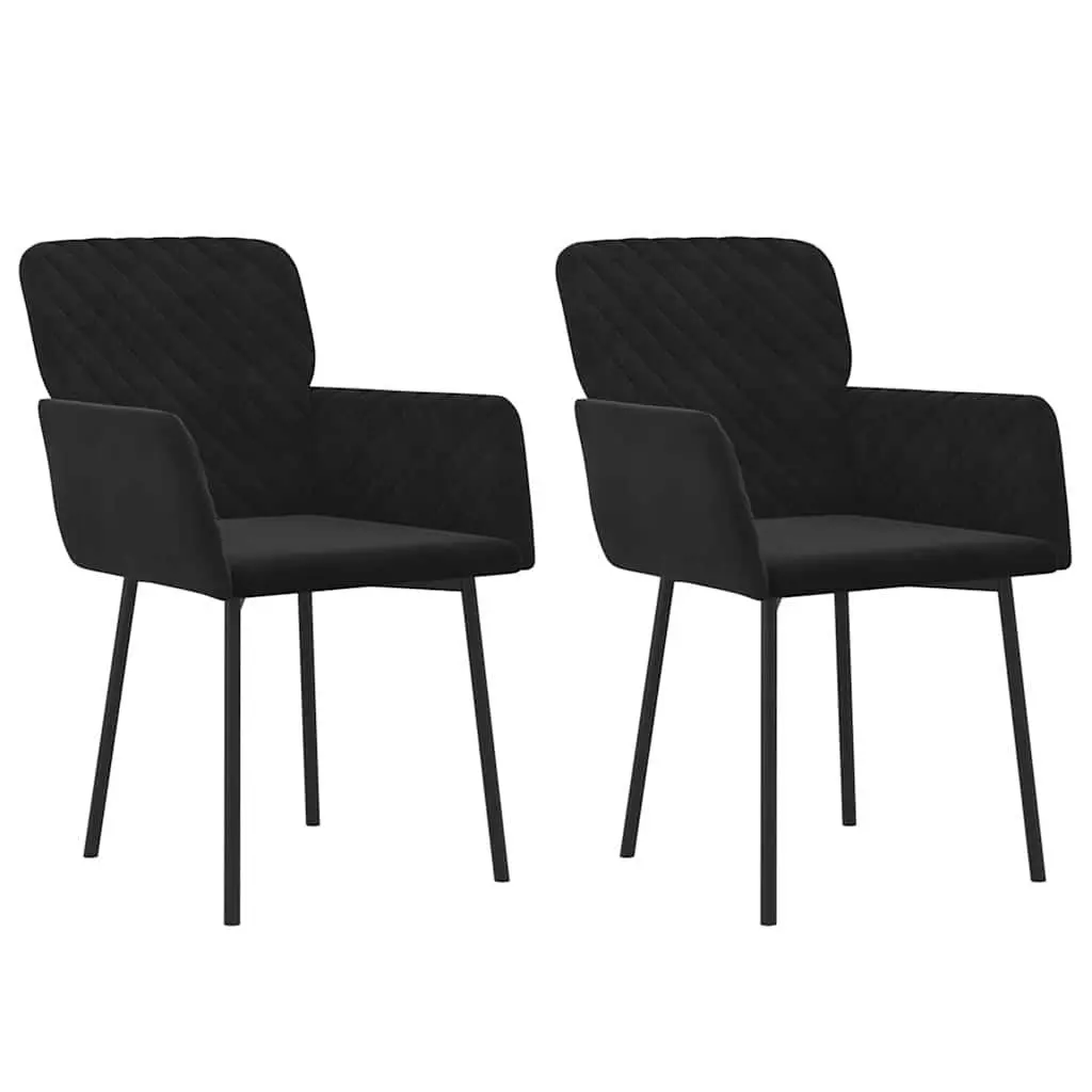 Dining Chairs 2 pcs Black Velvet Kitchen Seat Armrest Backrest Padded Comfort