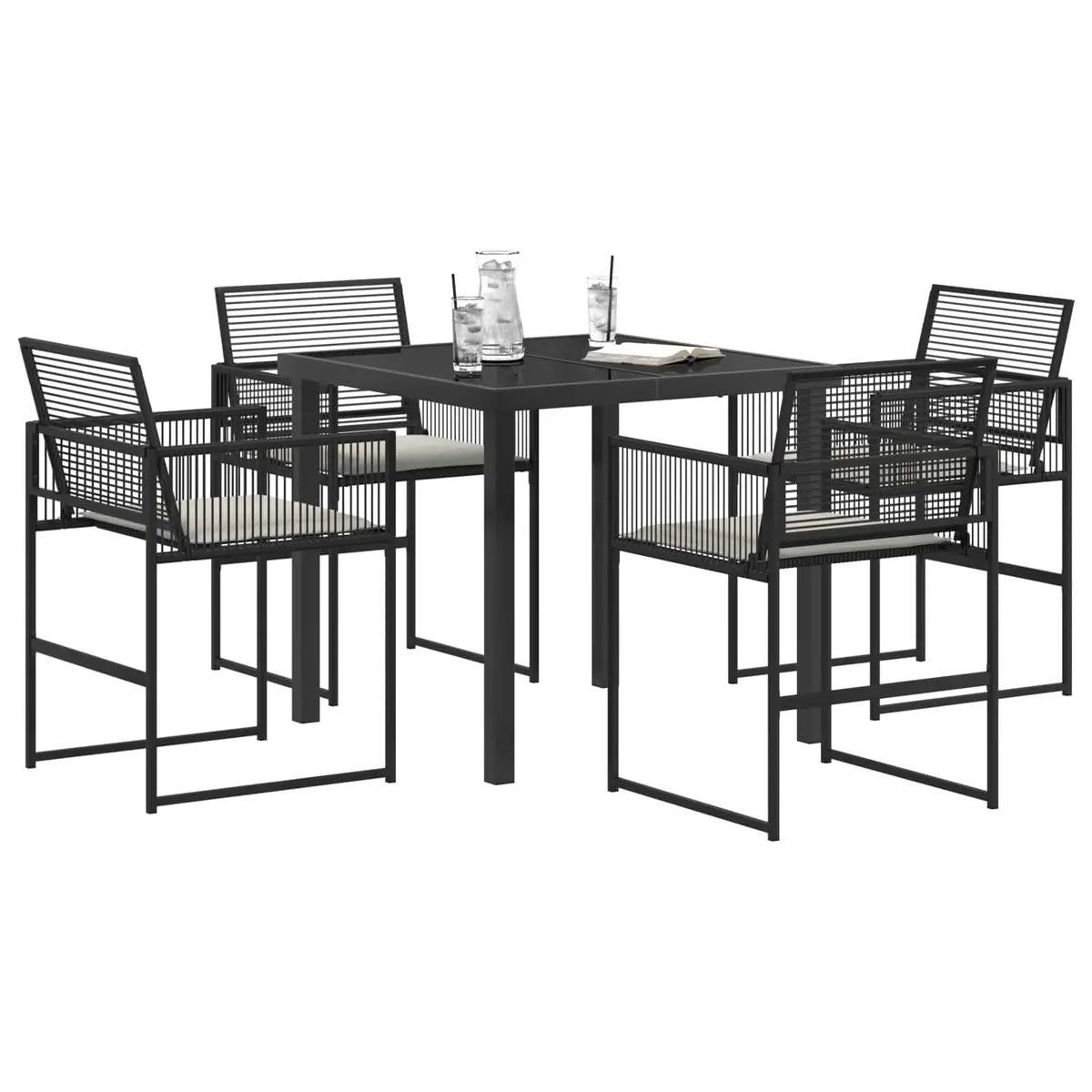 Outdoor Dining Set 5 Piece Black Poly Rattan Garden Furniture