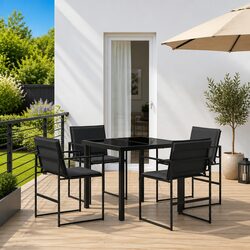 Outdoor Dining Set 5 Piece Garden Furniture Black Steel Frame Tempered Glass