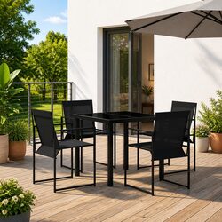 5-Piece Outdoor Dining Set: Steel Frame, Glass Top, Textilene