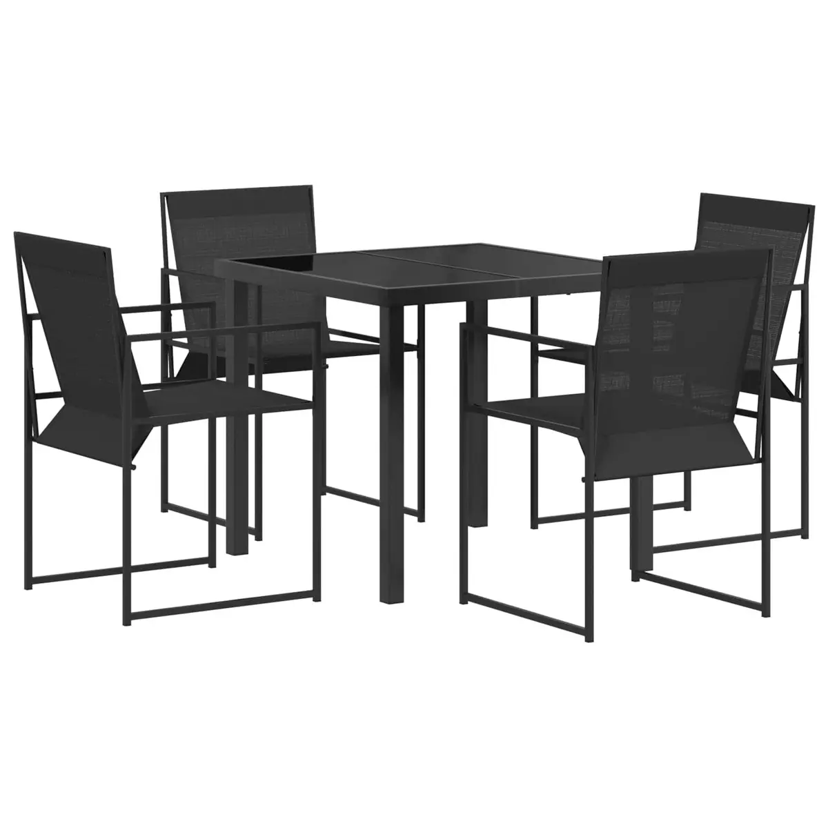 Outdoor Dining Set Patio Garden 5 Piece Black Textilene Steel Furniture