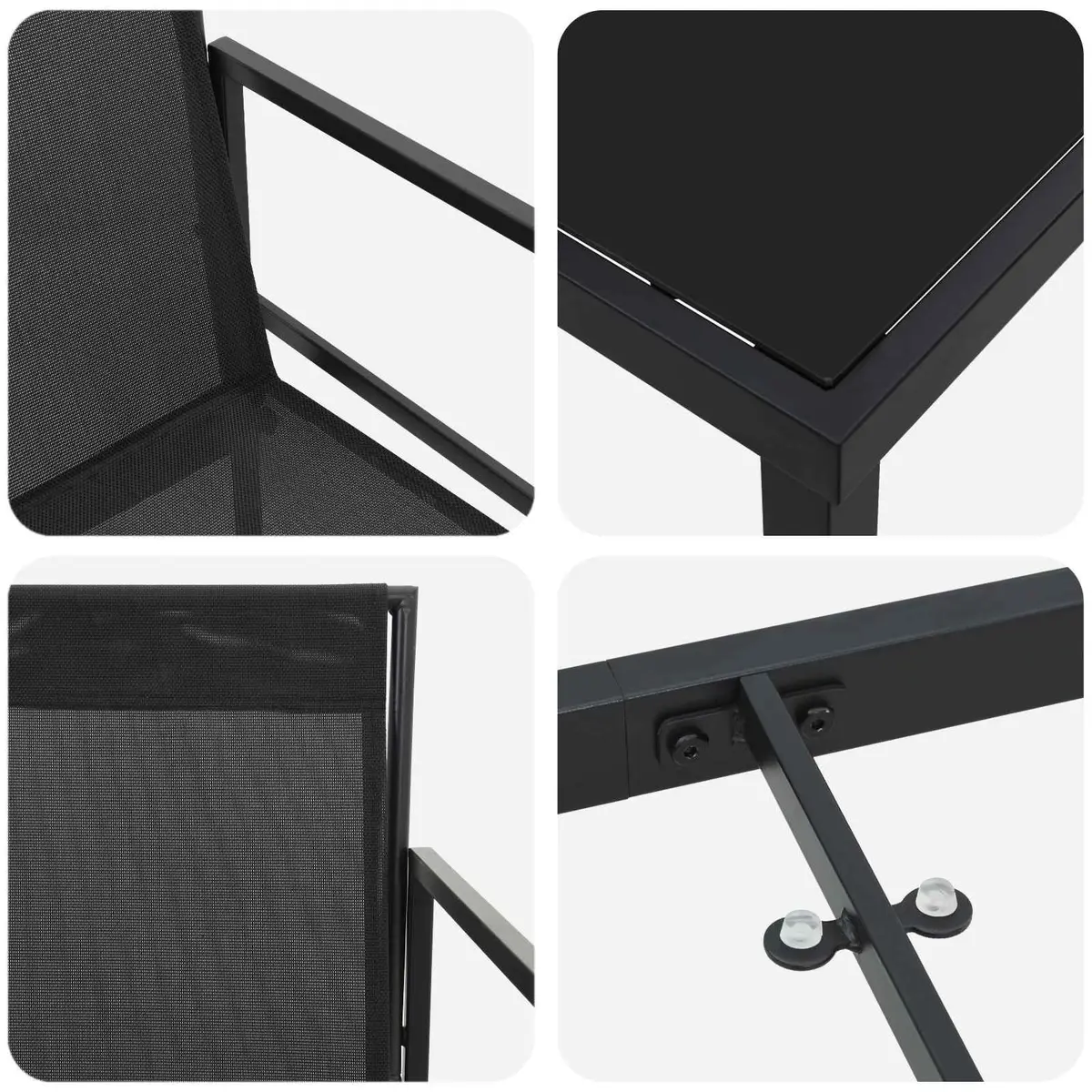 Outdoor Dining Set Patio Garden 5 Piece Black Textilene Steel Furniture