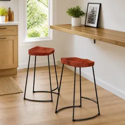 Bar Stools - Mango Wood, Brown, Dimensions 45x40x63 cm, 2 pcs