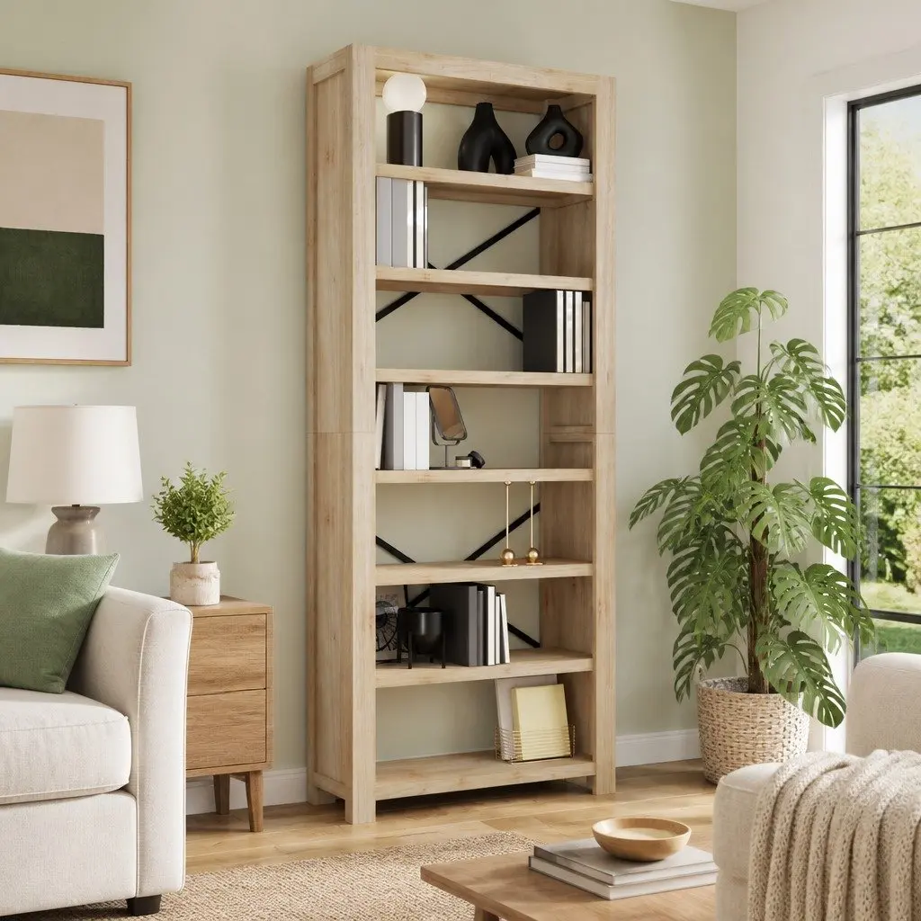 7-Tier Wooden Bookcase for Home 80x30x200cm Storage Organiser Acacia Brown