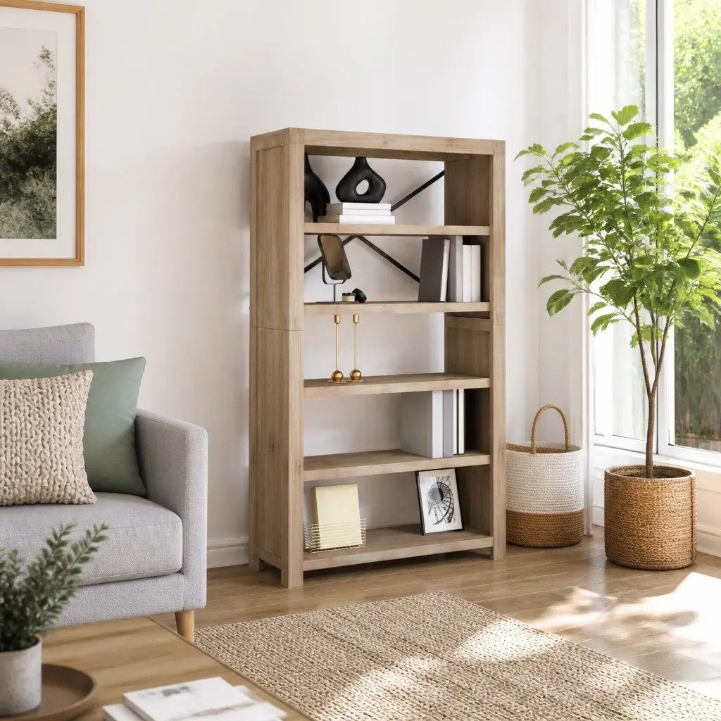 5-Tier Wooden Bookcase for Home 80x30x140cm Brown Shelving Storage Display Organiser