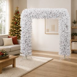 Christmas Tree Arch 240cm: White PVC with Steel Stand