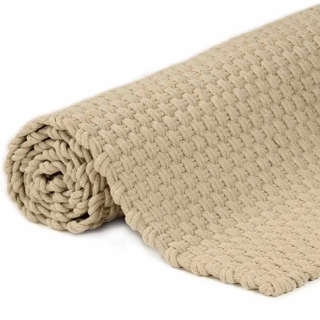 Cotton Rope Woven Rectangular Rug Natural Brown 120x180 cm Living Room Bedroom
